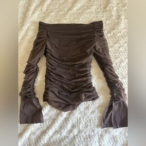 Ruched Long Sleeve Top in Brown